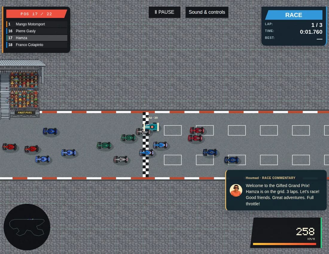 Actual overhead 2D gameplay on a street circuit